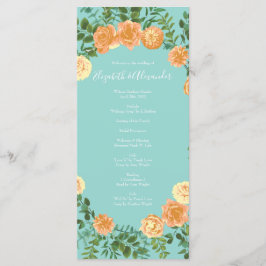 Peach Aqua Blauwgroen Weddenschap Rozen Floral Menu