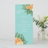 Peach Aqua Blauwgroen Weddenschap Rozen Floral Menu (Staand voorkant)