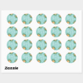 Peach Aqua Blauwgroen Weddenschap Rozen Floral Ronde Sticker (Vel)