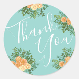 Peach Aqua Blauwgroen Weddenschap Rozen Floral Ronde Sticker