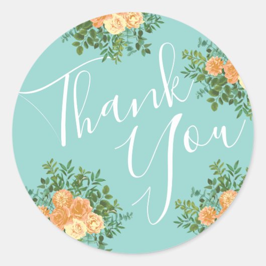 Peach Aqua Blauwgroen Weddenschap Rozen Floral Ronde Sticker (Voorkant)