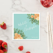 Peach Aqua Blauwgroen Weddenschap Rozen Floral Servet (Insitu)