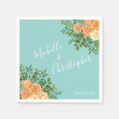 Peach Aqua Blauwgroen Weddenschap Rozen Floral Servet (Voorkant)