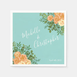 Peach Aqua Blauwgroen Weddenschap Rozen Floral Servet