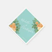 Peach Aqua Blauwgroen Weddenschap Rozen Floral Servet (Hoek)