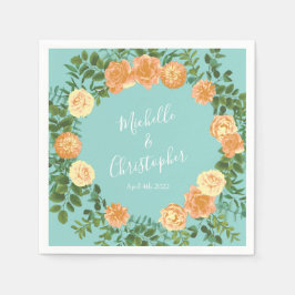 Peach Aqua Blauwgroen Weddenschap Rozen Floral Servet