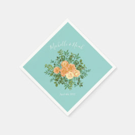 Peach Aqua Blauwgroen Weddenschap Rozen Floral Servet