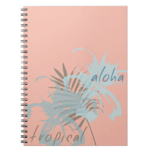 Peach Aqua Blue Tropical Aloha Bloemen Notitieboek