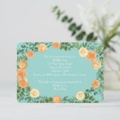 Peach & Aqua Peony & Roos Floral Information Kaart (Staand voorkant)