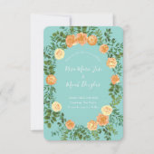 Peach & Aqua Peony Roos Floral Weddenschap Save Da Kaart (Voorkant)