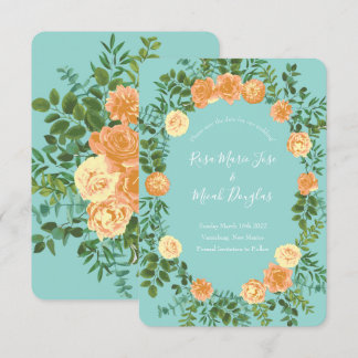 Peach & Aqua Peony Roos Floral Weddenschap Save Da Kaart