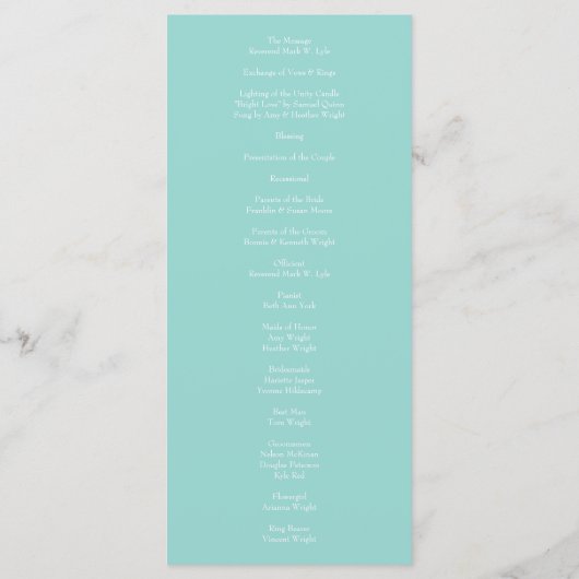 Peach & Aqua Peony & Roos Floral Wedding Programs Menu (Achterkant)