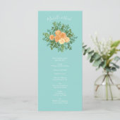 Peach & Aqua Peony & Roos Floral Wedding Programs Menu (Staand voorkant)