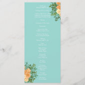 Peach & Aqua Peony & Roos Floral Wedding Programs Menu (Achterkant)
