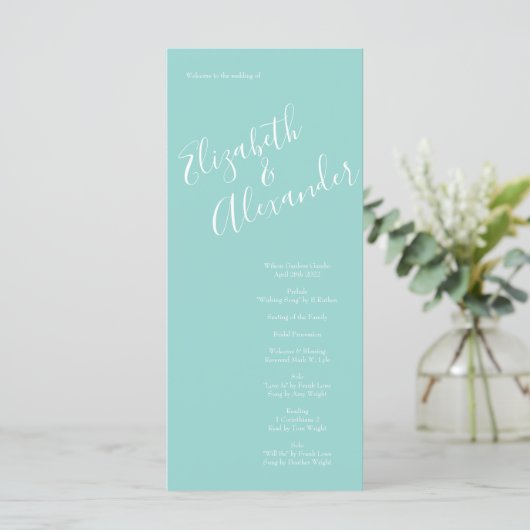 Peach & Aqua Peony & Roos Floral Wedding Programs Menu (Staand voorkant)