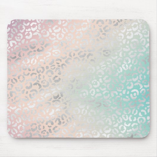 Peach Aqua Tie Dye Silver Leopard Print Muismat (Voorkant)