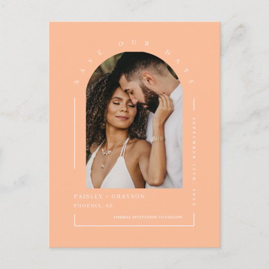 Peach Arch Foto QR Code Save Our Date Briefkaart (Voorkant)