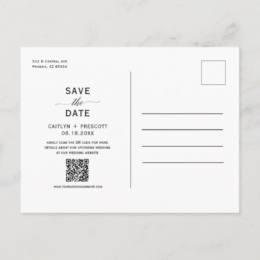Peach Arch Photo QR Code Save the Date Briefkaart (Achterkant)
