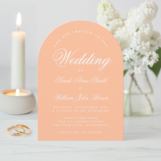 Peach Arch Wedding Eenvoudig Modern Elegant Script Kaart