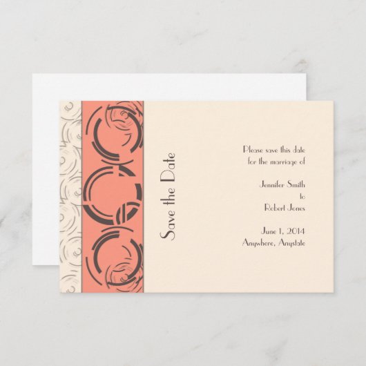 Peach Art Deco Circles Bewaar de datum Save The Date (Voorkant / Achterkant)
