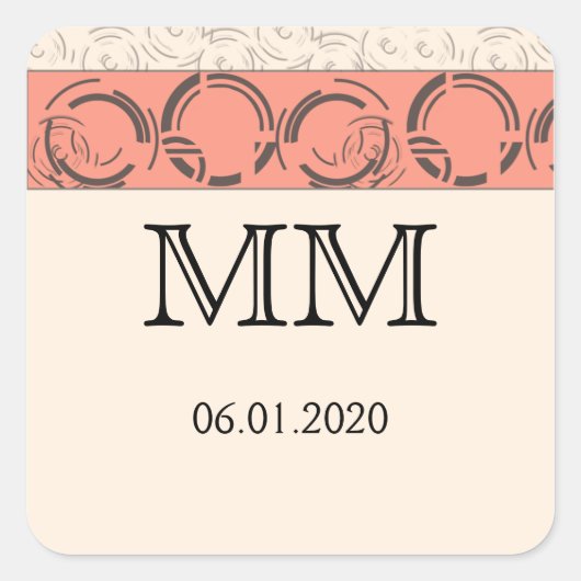 Peach Art Deco Circles Monogram Sticker (Voorkant)