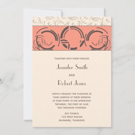 Peach Art Deco Circles Weddenschap Kaart (Voorkant)