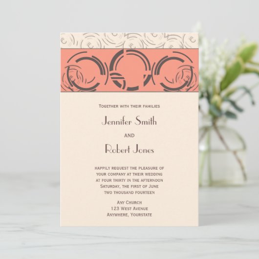 Peach Art Deco Circles Weddenschap Kaart (Staand voorkant)