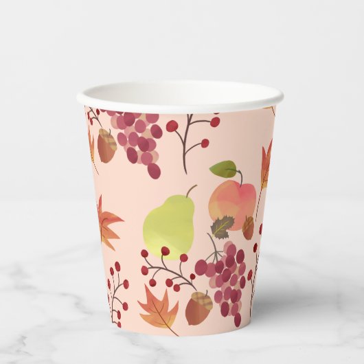 Peach Autumn Herfst Harvest Fruit Pattern Papieren Bekers (Voorkant)