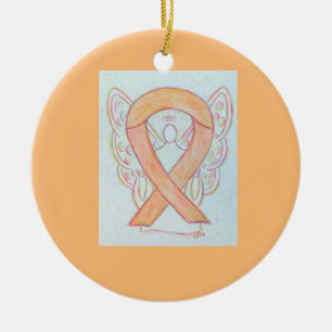 Peach Awareness Ribbon Angel Custom Art Ornaments Keramisch Ornament