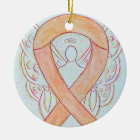 Peach Awareness Ribbon Angel Custom Art Ornaments Keramisch Ornament (Voorkant)