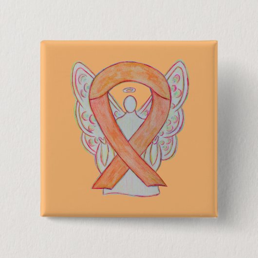 Peach Awareness Ribbon Angel Custom Art Pin Button (Voorkant)