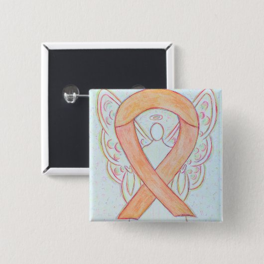Peach Awareness Ribbon Angel Custom Art Pin Button (Voorkant /achterkant)