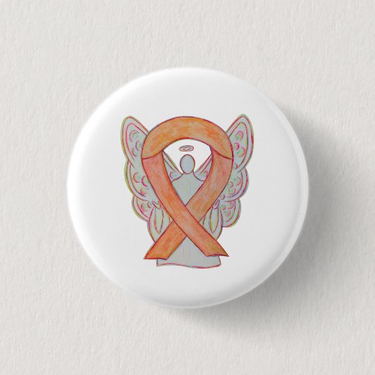 Peach Awareness Ribbon Angel Custom Art Pin Button (Voorkant)