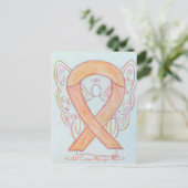Peach Awareness Ribbon Angel Custom Briefkaart (Staand voorkant)