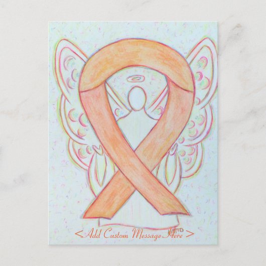 Peach Awareness Ribbon Angel Custom Briefkaart (Voorkant)