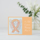 Peach Awareness Ribbon Angel Custom Briefkaart (Staand voorkant)