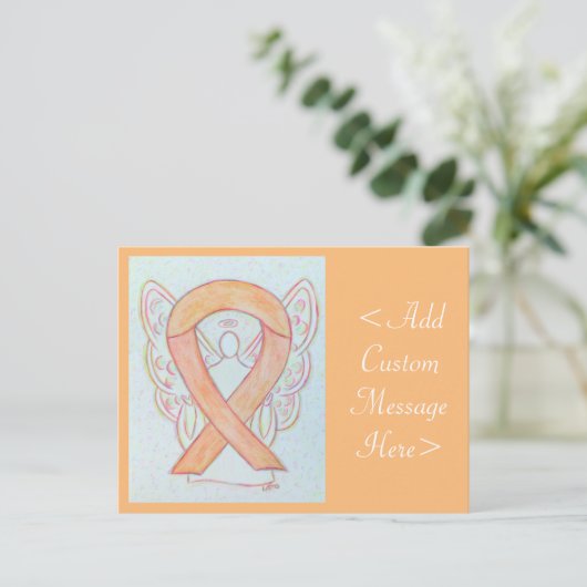 Peach Awareness Ribbon Angel Custom Briefkaart (Staand voorkant)