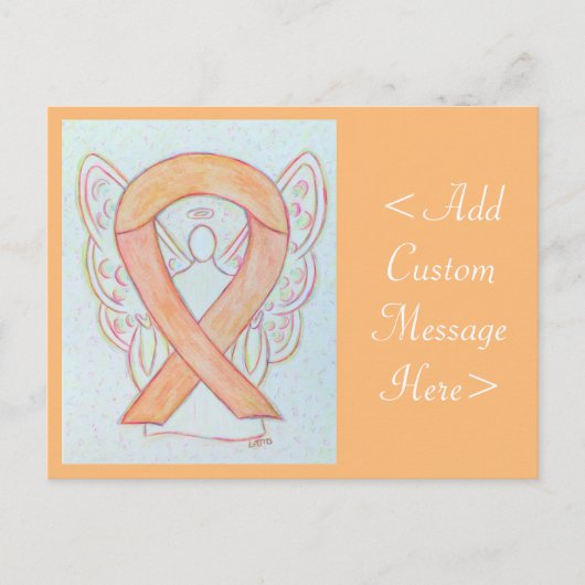 Peach Awareness Ribbon Angel Custom Briefkaart (Voorkant)