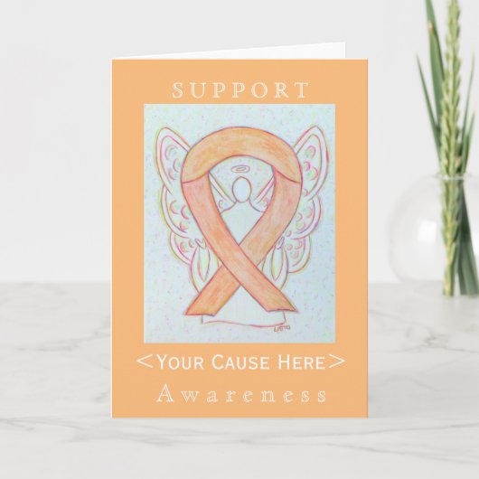 Peach Awareness Ribbon Angel Gepersonaliseerd Card Kaart (Voorkant)