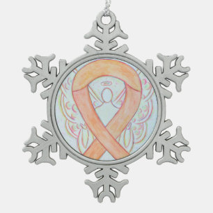 Peach Awareness Ribbon Angel Gepersonaliseerd Orna Tin Sneeuwvlok Ornament