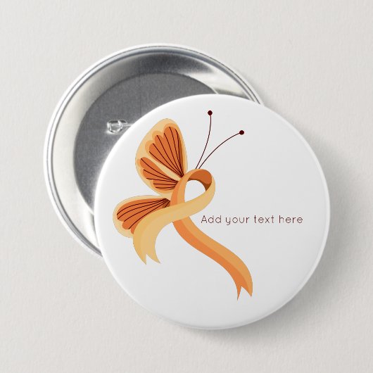 Peach Awareness Ribbon Butterfly Button (Voorkant /achterkant)