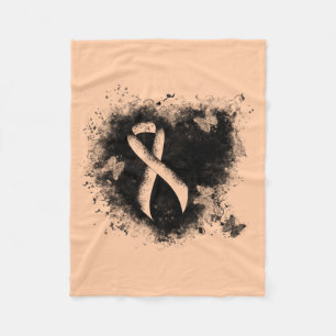 Peach Awareness Ribbon Grunge Heart Fleece Deken