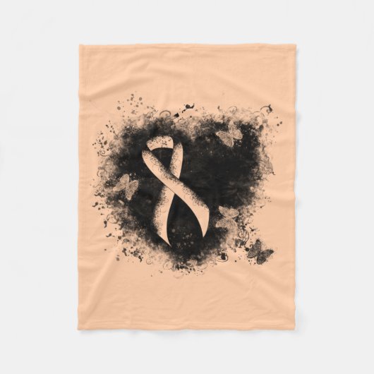 Peach Awareness Ribbon Grunge Heart Fleece Deken (Voorkant)