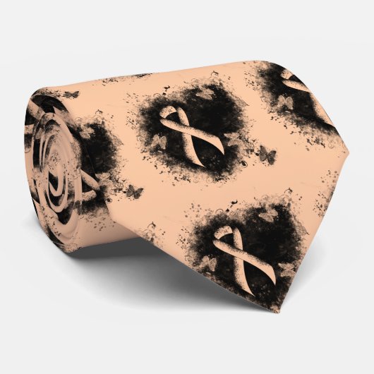 Peach Awareness Ribbon Grunge Heart Stropdas (Opgerold)