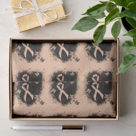 Peach Awareness Ribbon Grunge Heart Tissuepapier (Geschenk)