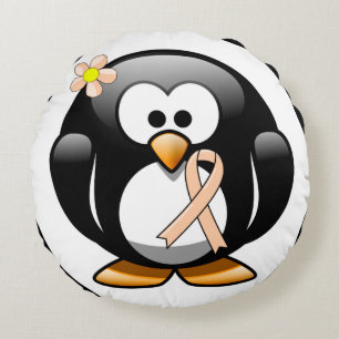 Peach Awareness Ribbon Penguin Rond Kussen