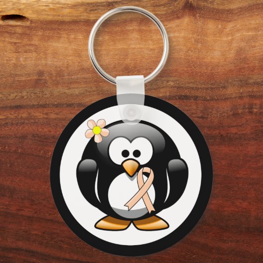 Peach Awareness Ribbon Penguin Sleutelhanger (Voorkant)