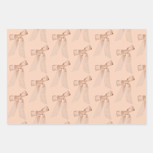 Peach Baby Bow Shower Inpakpapier Vel (Voorkant 3)