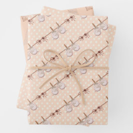 Peach Baby Bow Shower Inpakpapier Vel