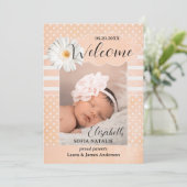 Peach Baby Girl Foto geboortedatum Kaart (Staand voorkant)